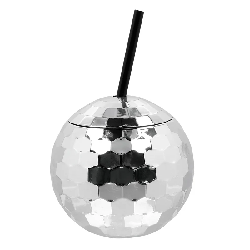 Discobal drinkbeker met rietje en deksel zilver 60 cl