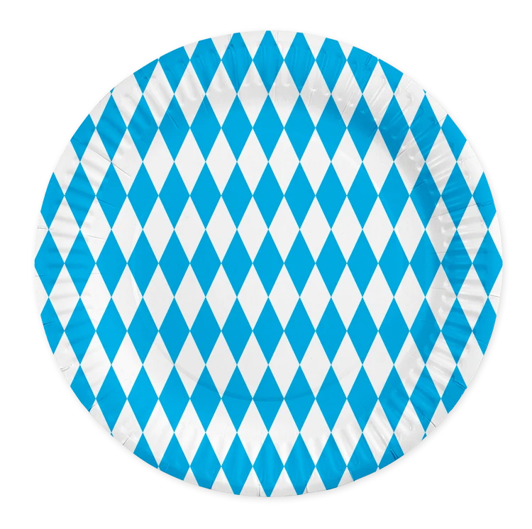 Oktoberfest bordjes - wit / blauw geruit - 8 stuks