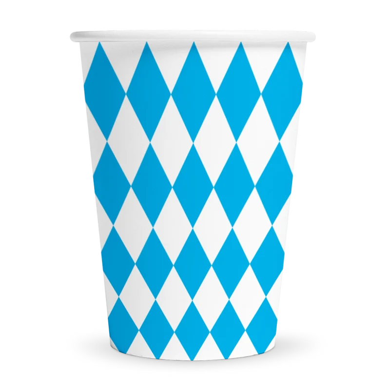 Oktoberfest bekers - wit / blauw geruit - 8 stuks