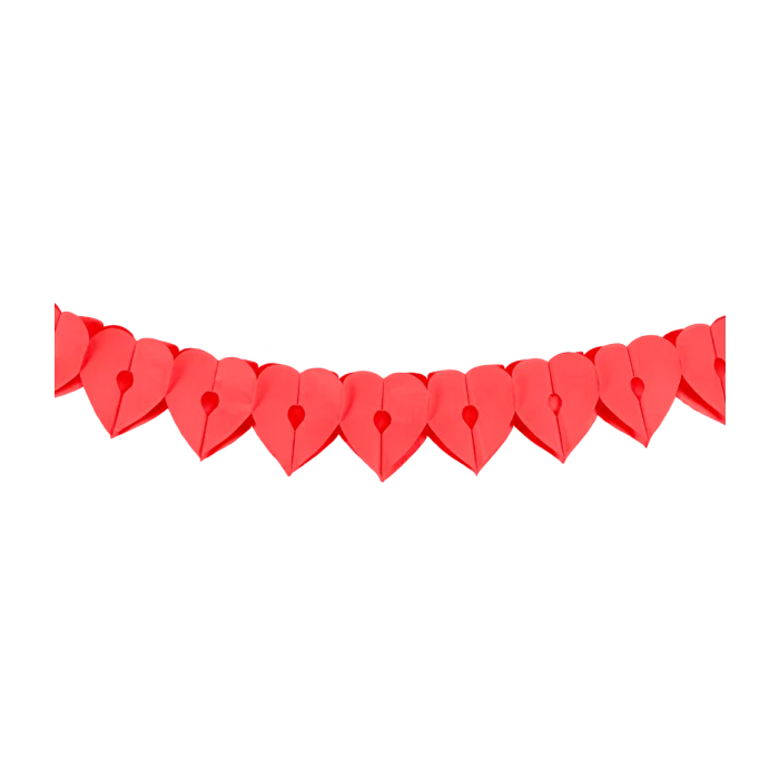 Papieren hartjes slinger - 6 meter - rood