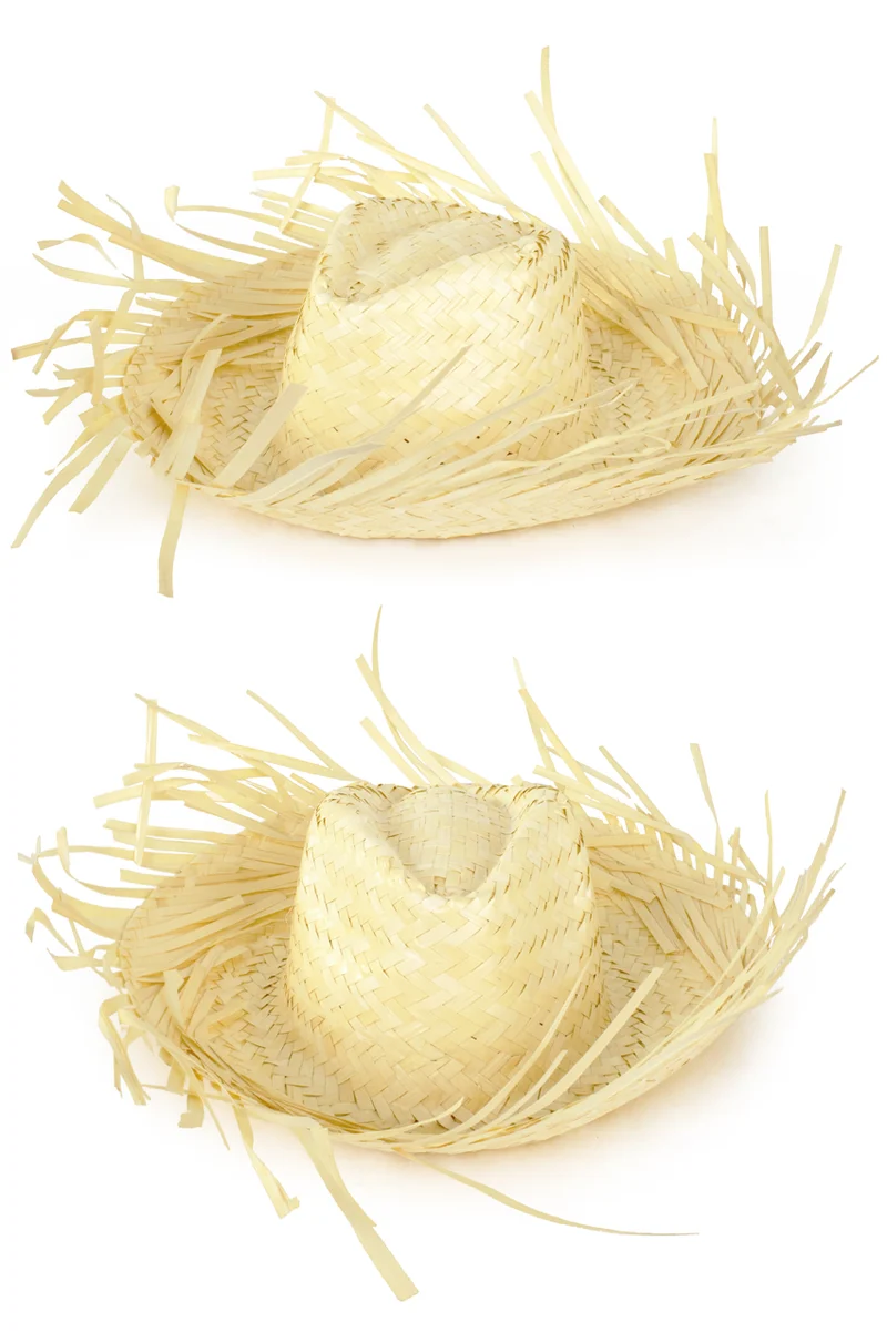 Strohoed met rafelrand naturel palmblad one size
