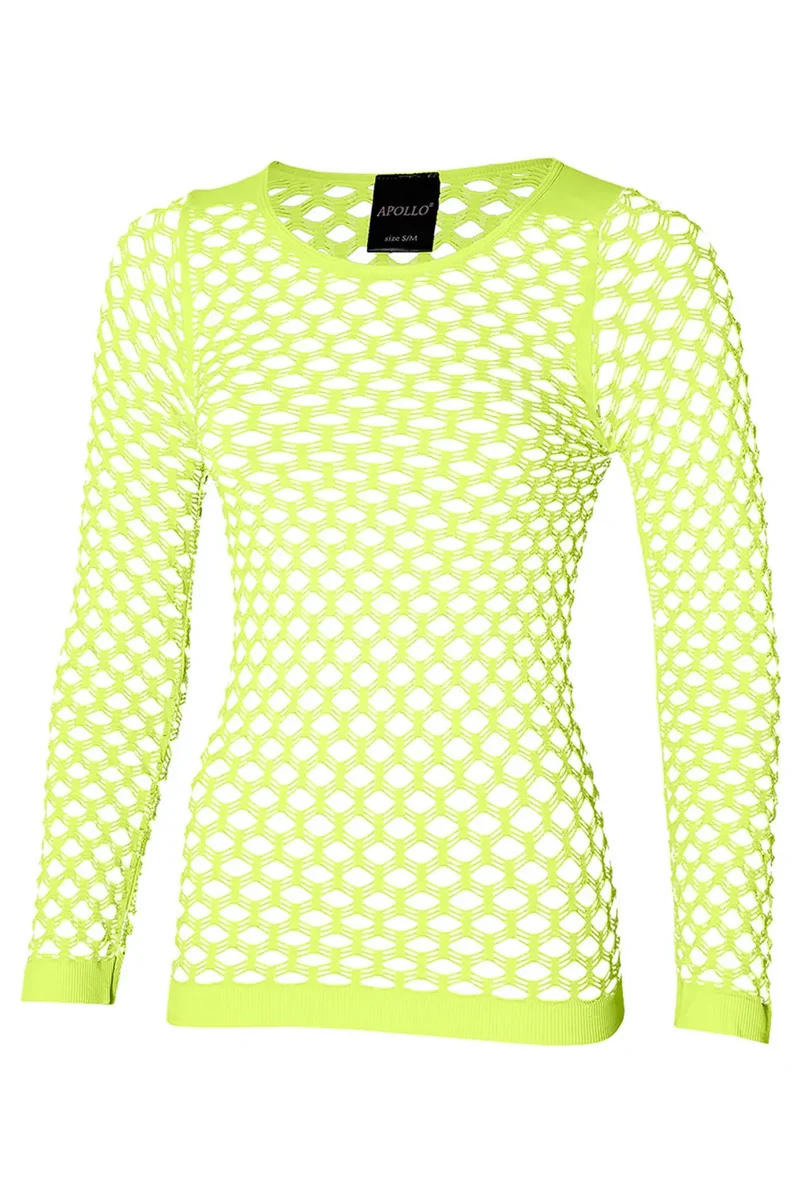 Visnetshirt dames neongeel met lange mouw