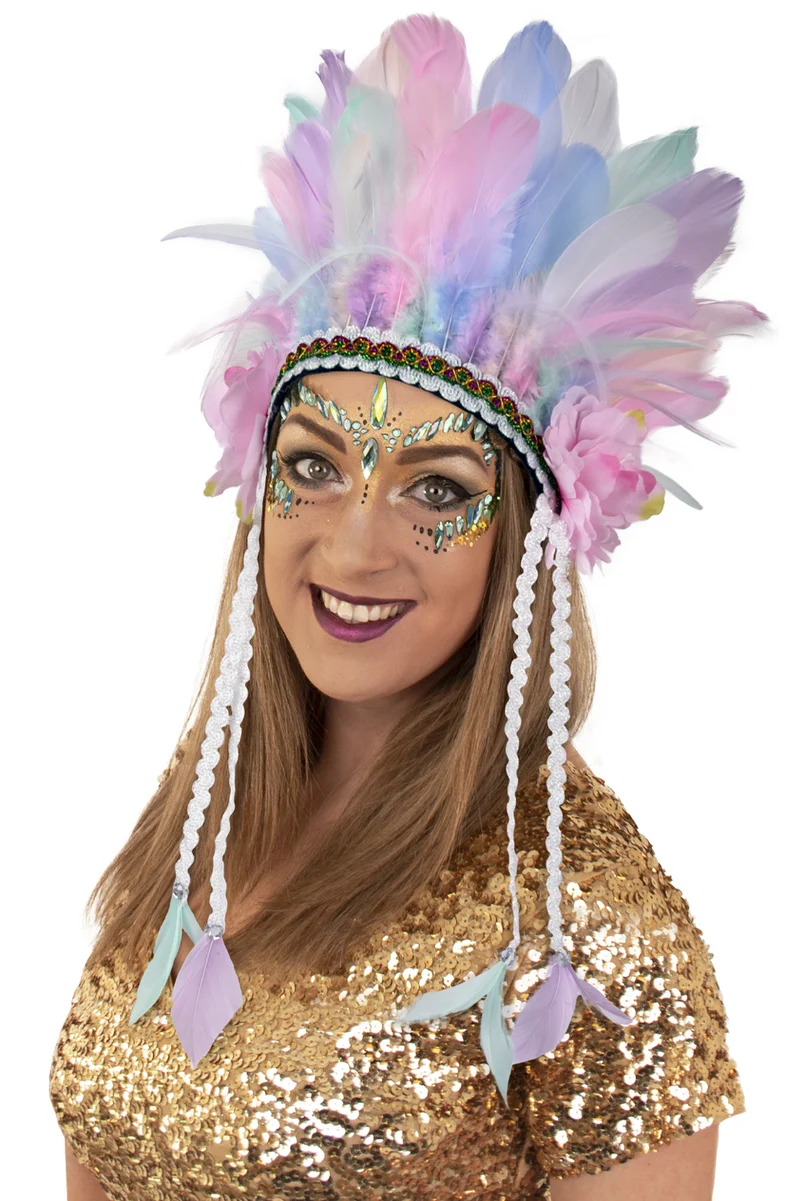 Pastel hoofdtooi met veren en bloemen | festival