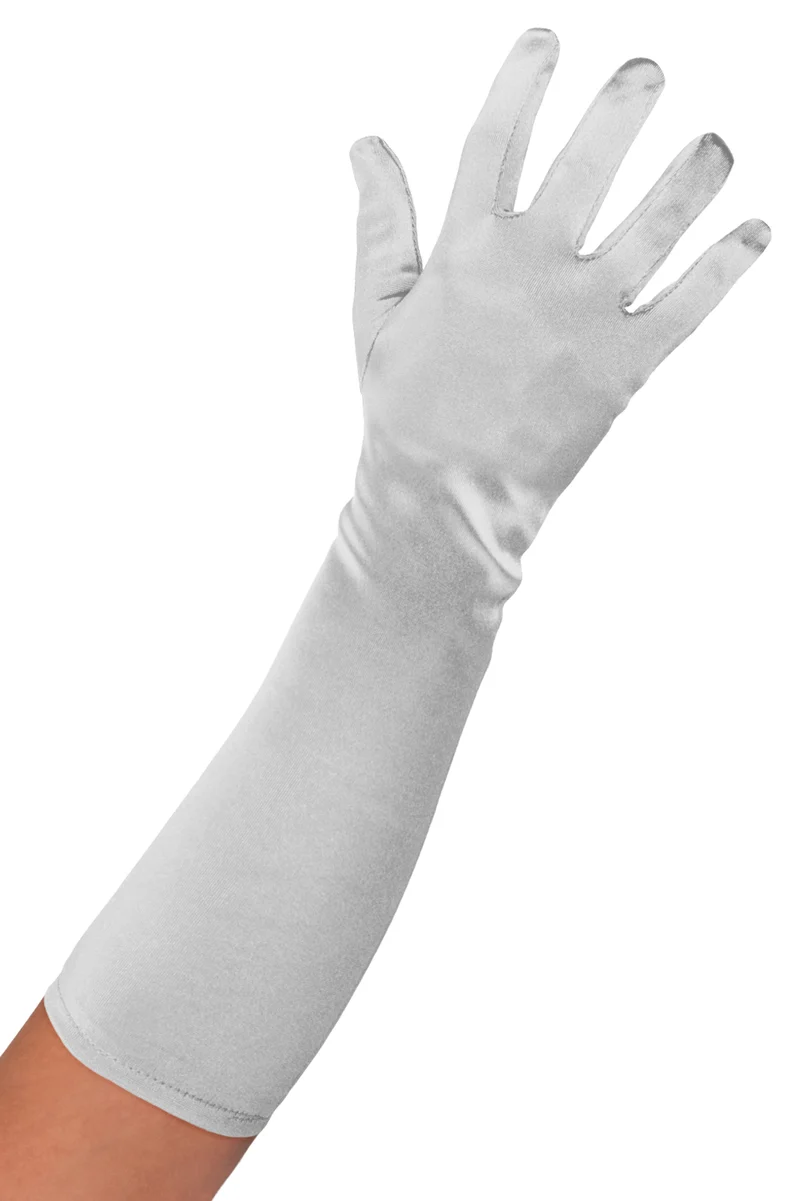 Satijnen handschoenen zilver 40 cm dames