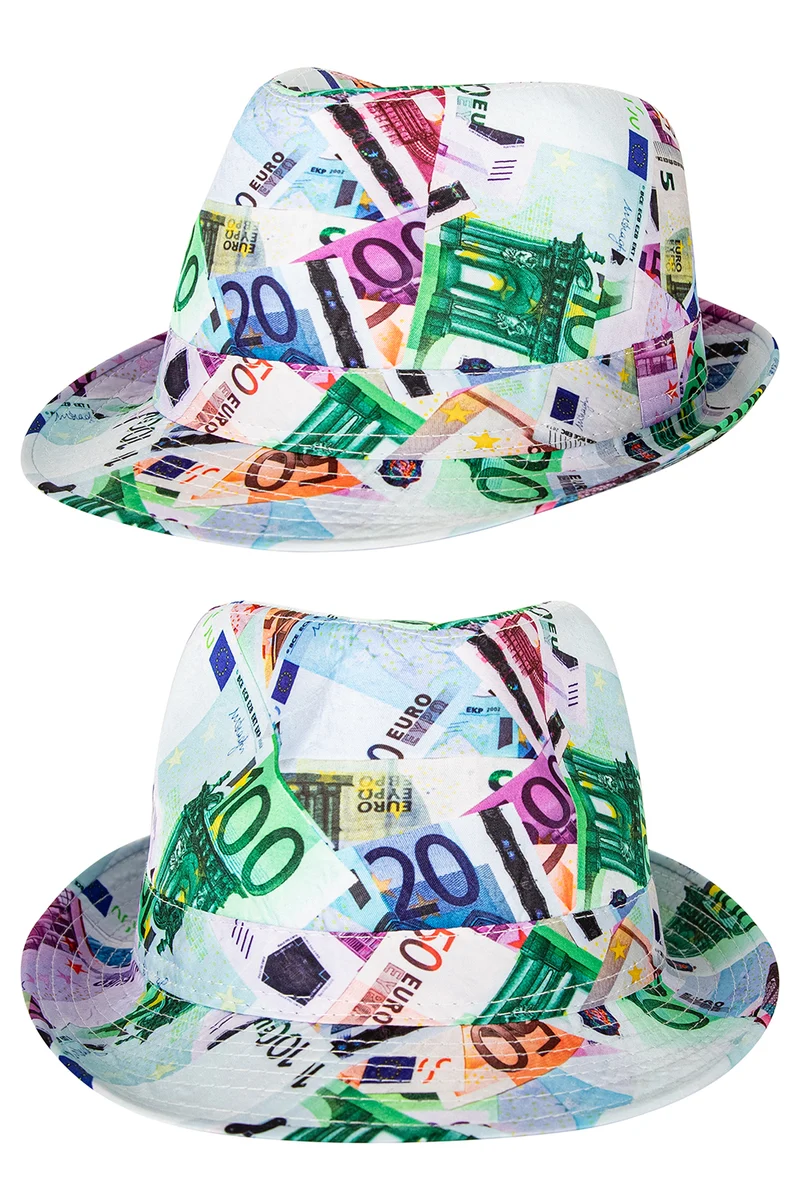 Gleufhoedje met euro print dames en heren