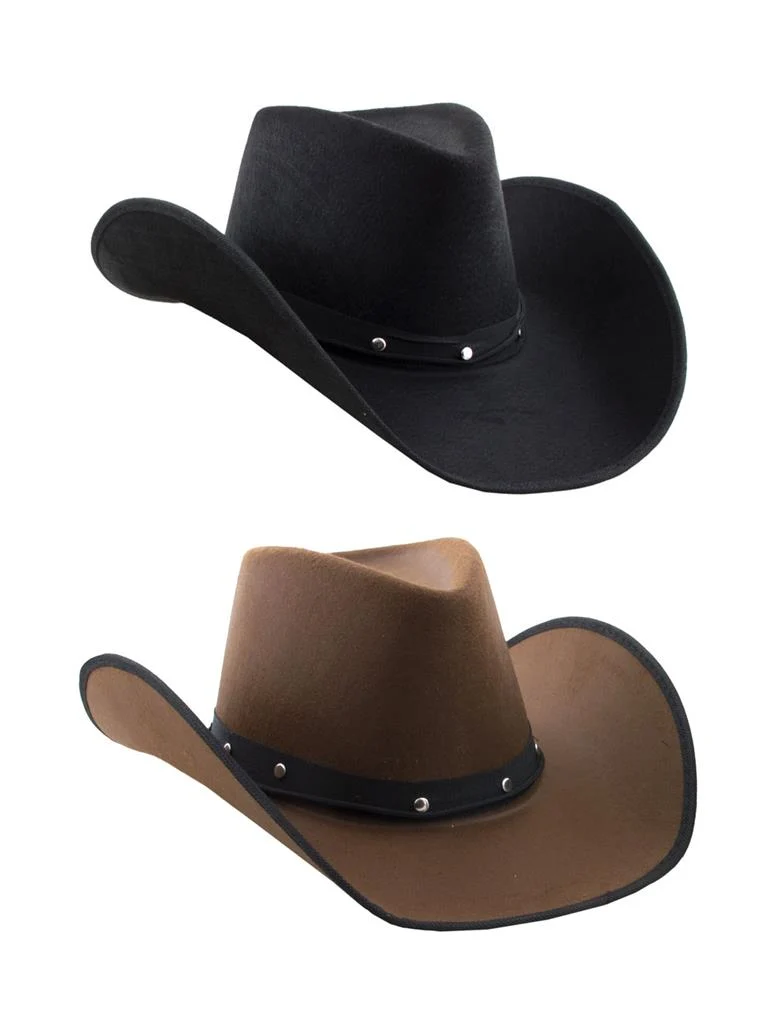 Cowboyhoed bruin vilt met zwarte sierband maat 60