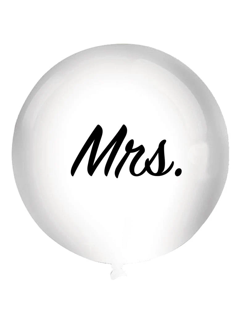 Mega ballon Mrs. wit latex 92 cm met zwarte opdruk