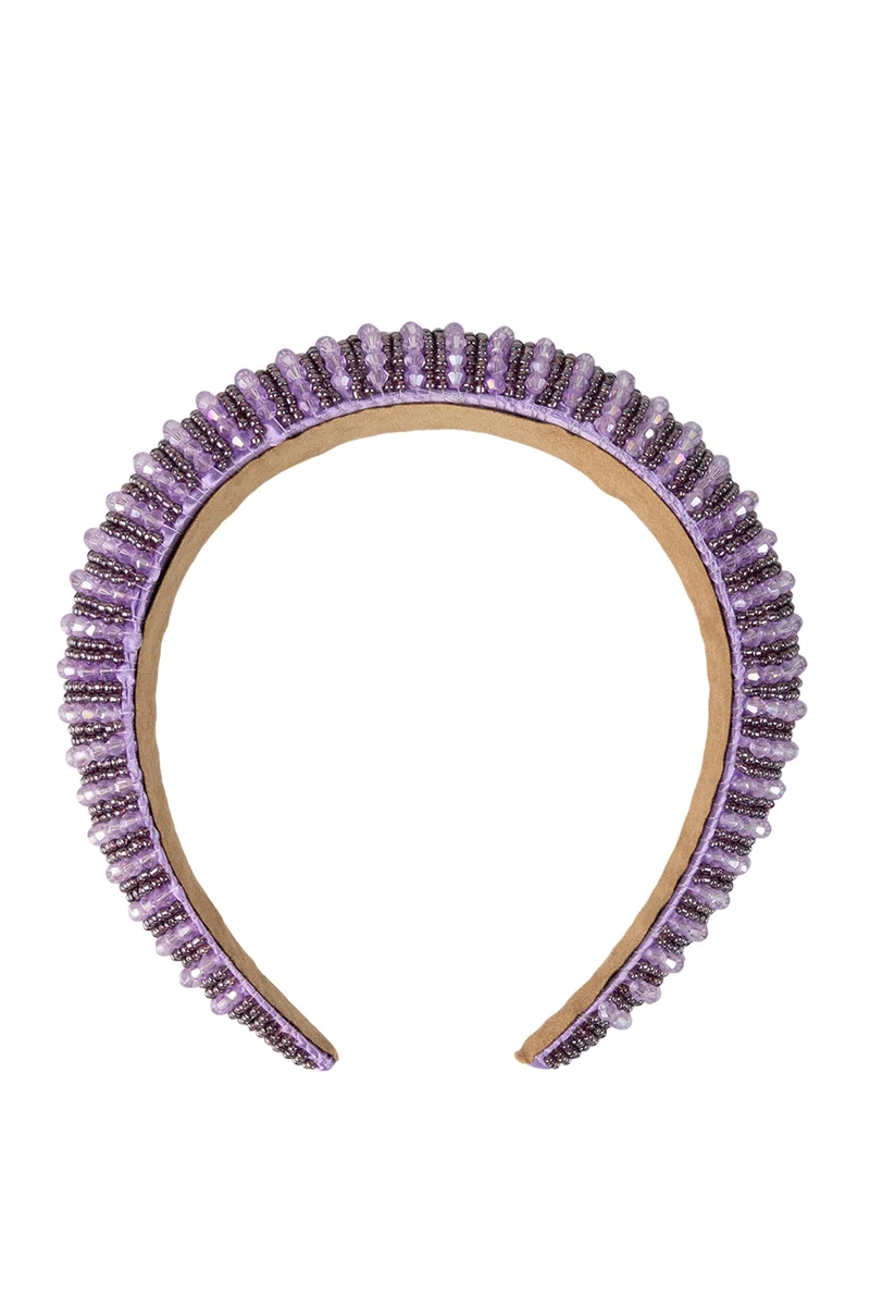 Haarband lila breed met paarse kraaltjes dames
