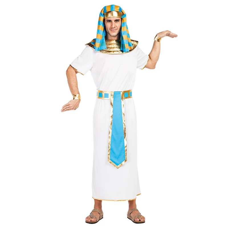 Farao kostuum heren Ahmose wit met goud en blauw