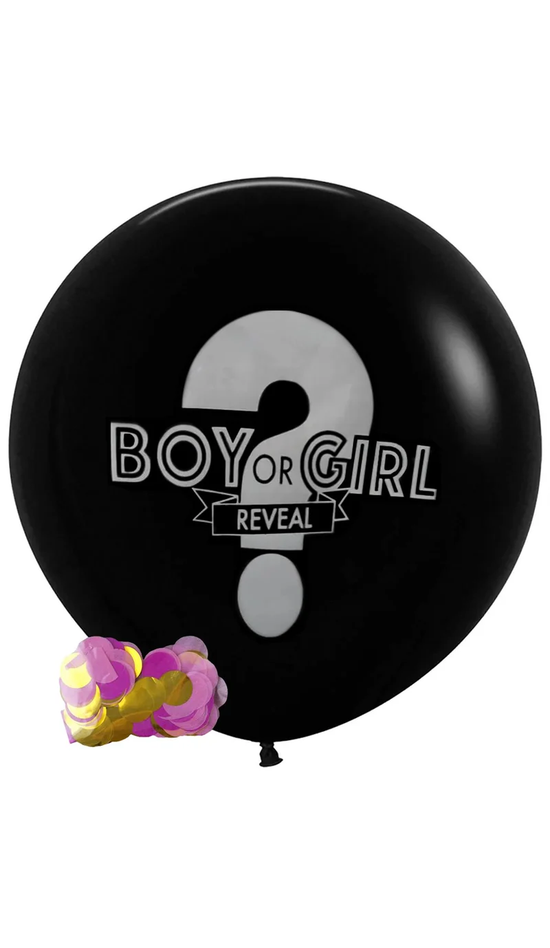 Reveal ballon meisje 36 inch zwart met Boy or Girl opdruk