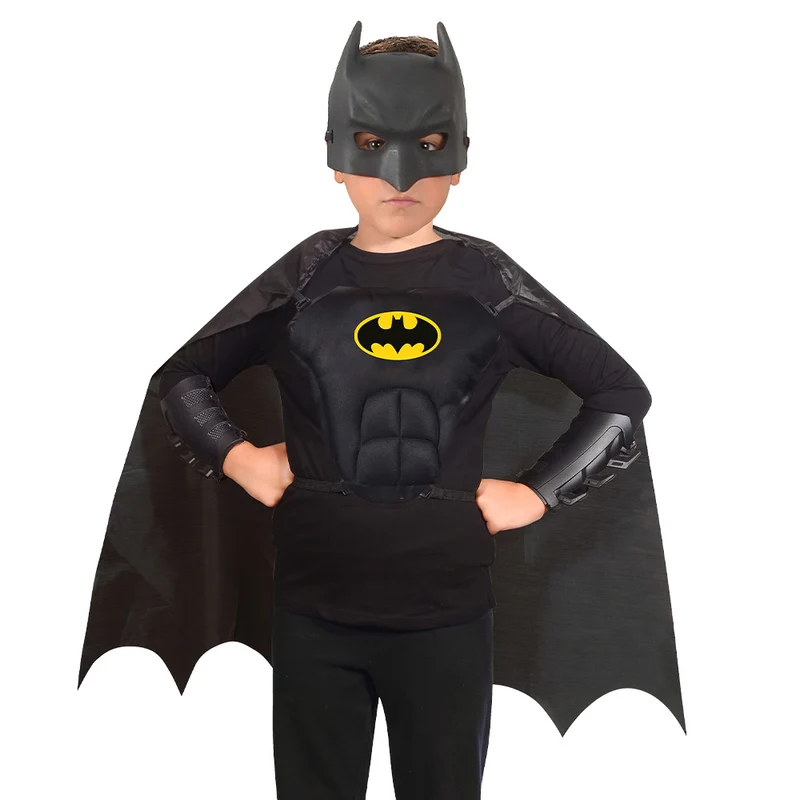 Batman set kind zwart met halfmasker, cape en armbeschermers