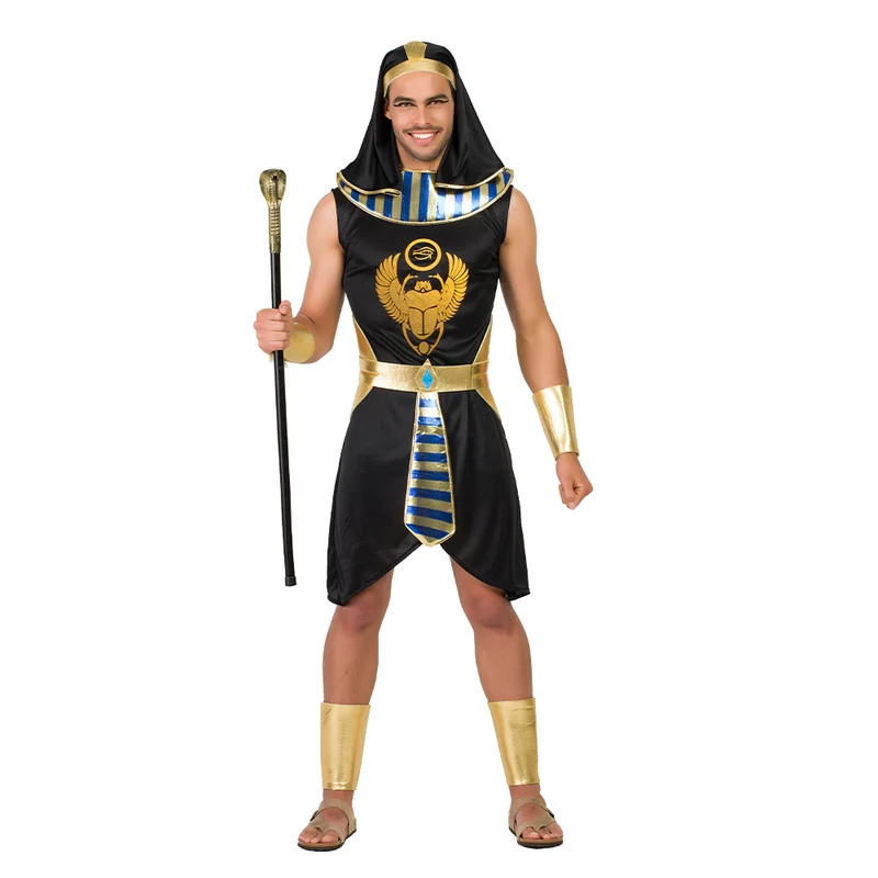 Egyptisch kostuum Osiris heren zwart met goud 6-delig