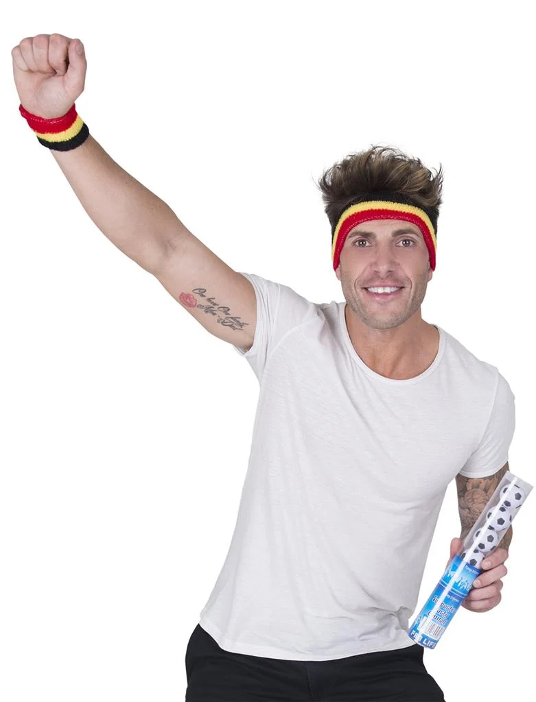Zweetbanden België set haarband en armband zwart geel rood