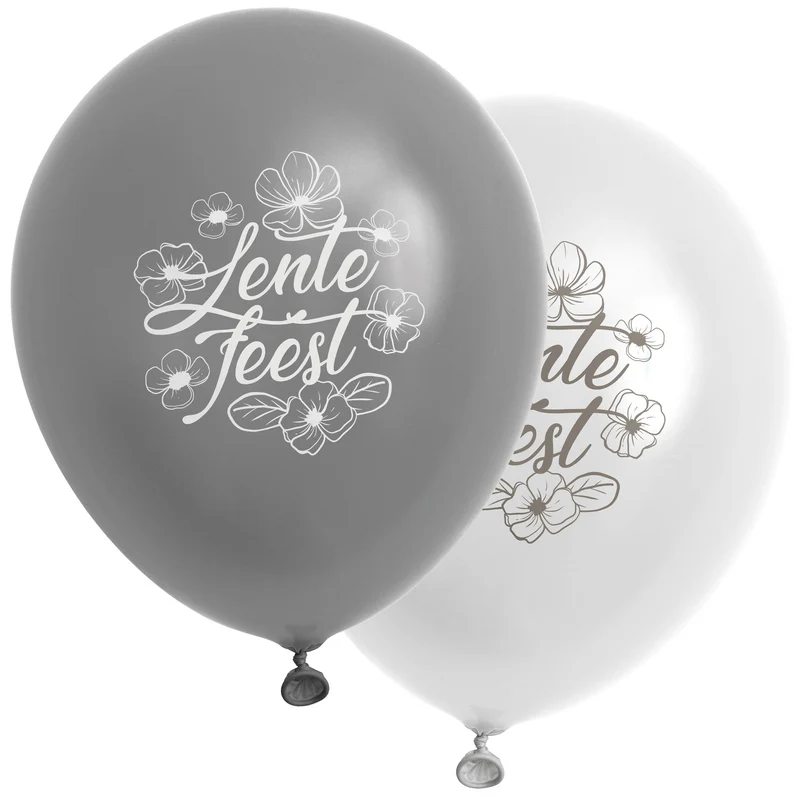 Lentefeest ballonnen 12 stuks grijs en wit 30 cm