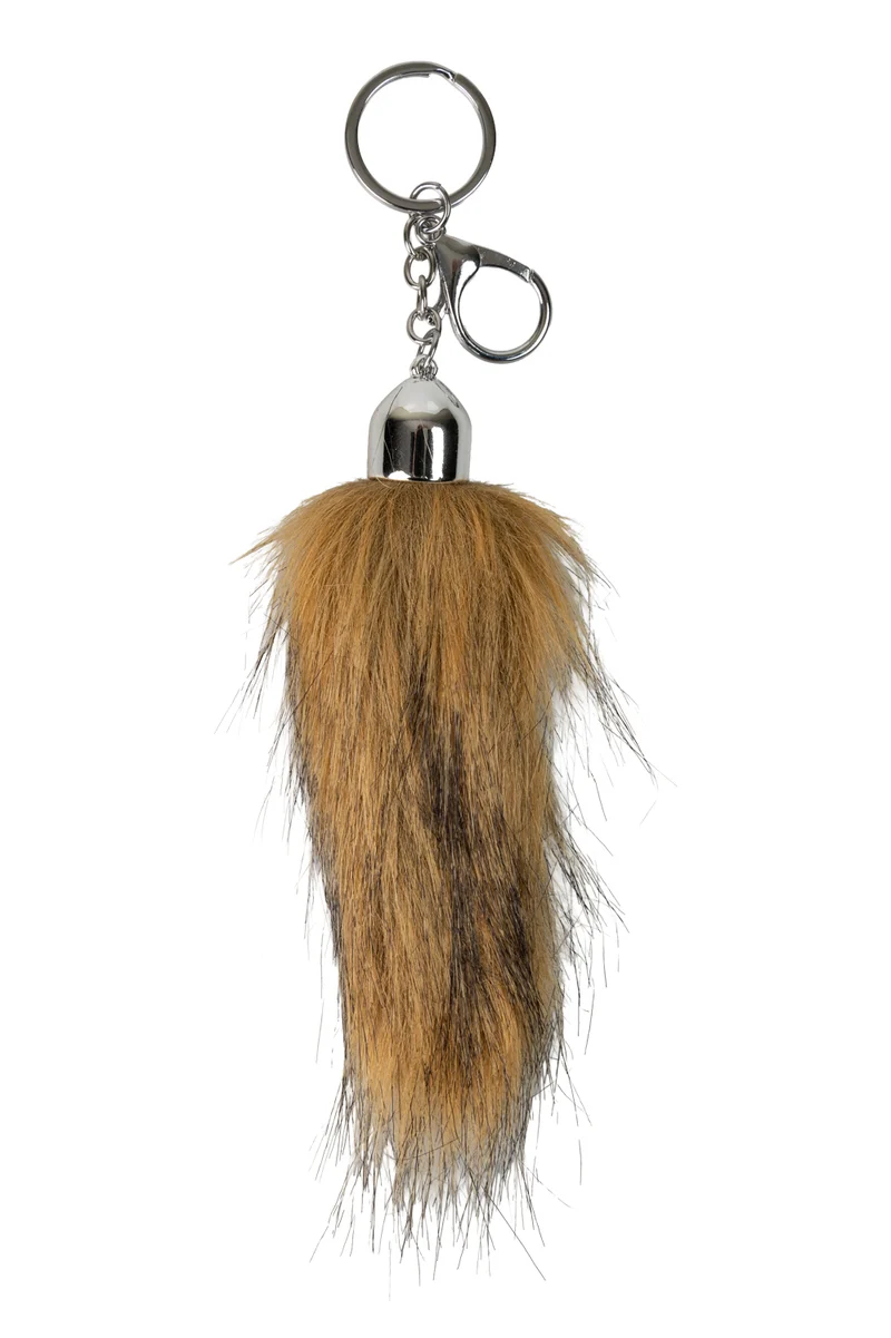 Vossenstaart klein 10 cm met sleutelring, bruin namaakbont