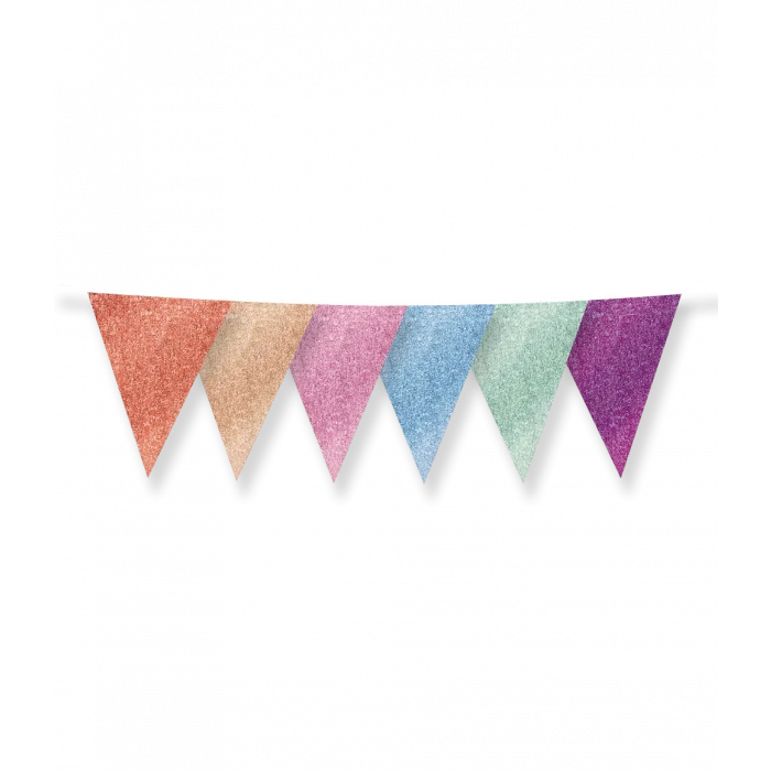 Vlaggenlijn / slinger - 6 meter - glitter multicolor vlaggetjes