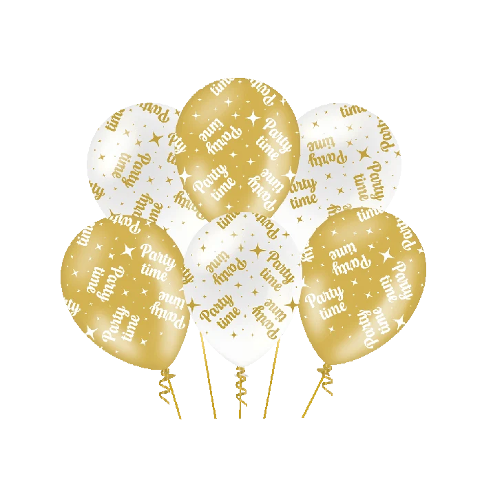 Party time Ballonnen - 8 stuks - 30 cm - goud en wit