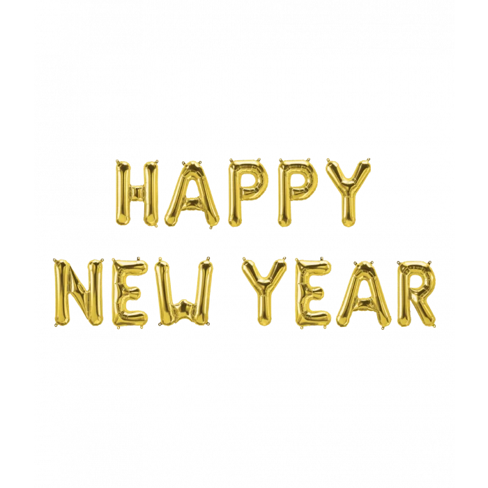 Happy New Year folieballon - 40 cm - goud