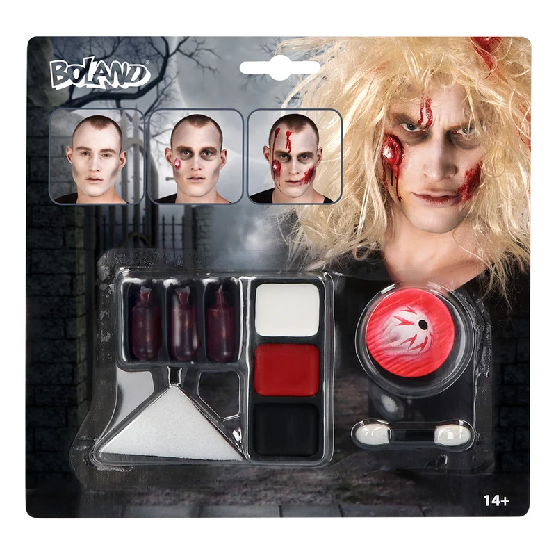 Zombie schminkset met nepbloedcapsules en latex wond