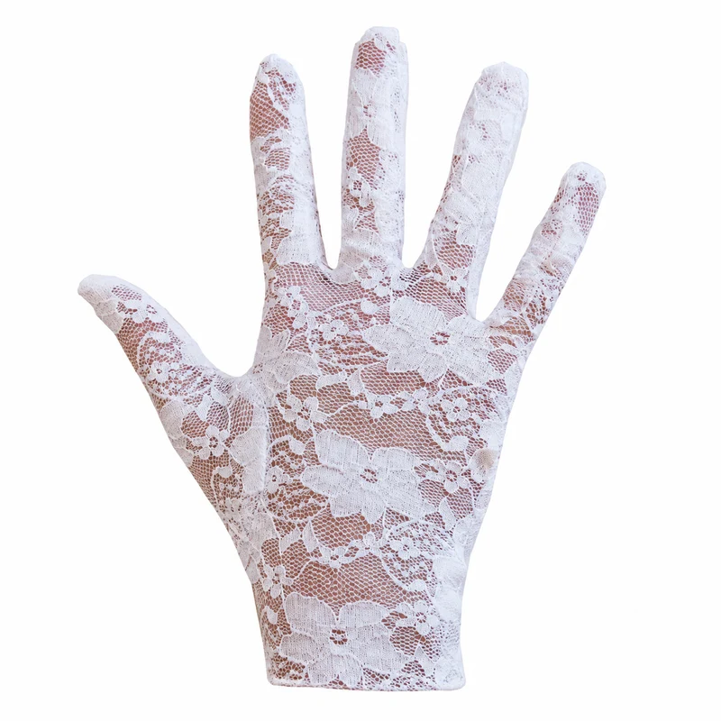 Kanten handschoenen wit 21 cm met bloemmotief