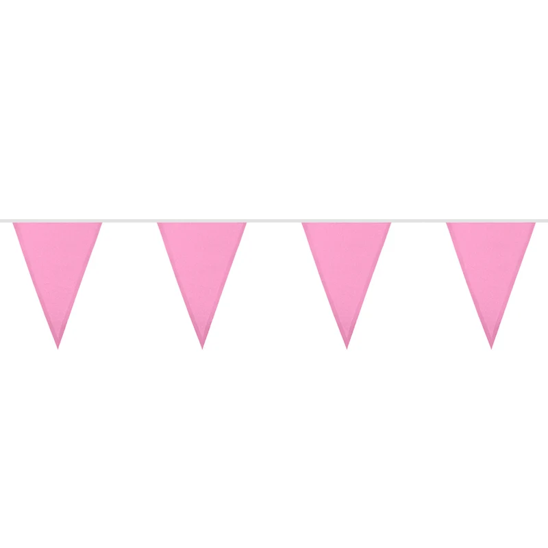 Polyester vlaggenlijn / slinger - 6 meter - licht roze vlaggetjes