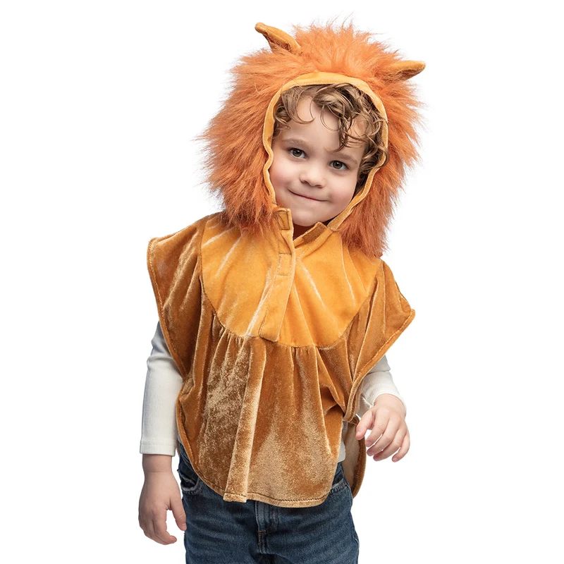 Leeuwenponcho kind bruinoranje met capuchon en staart