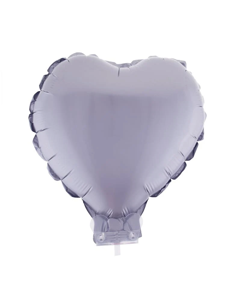 Folieballon hart zilver met stokje 28 x 28 cm