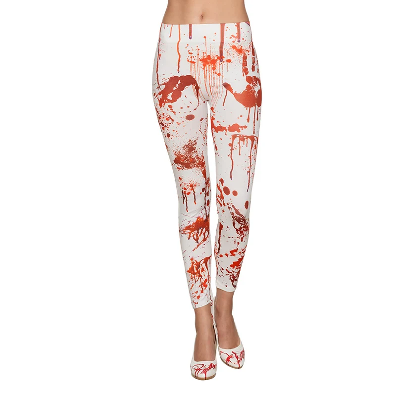 Bloedspatten legging dames wit met rode bloedprint maat M