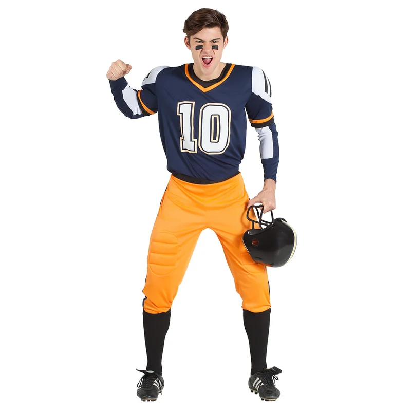 American football speler kostuum heren blauw oranje 4-delig