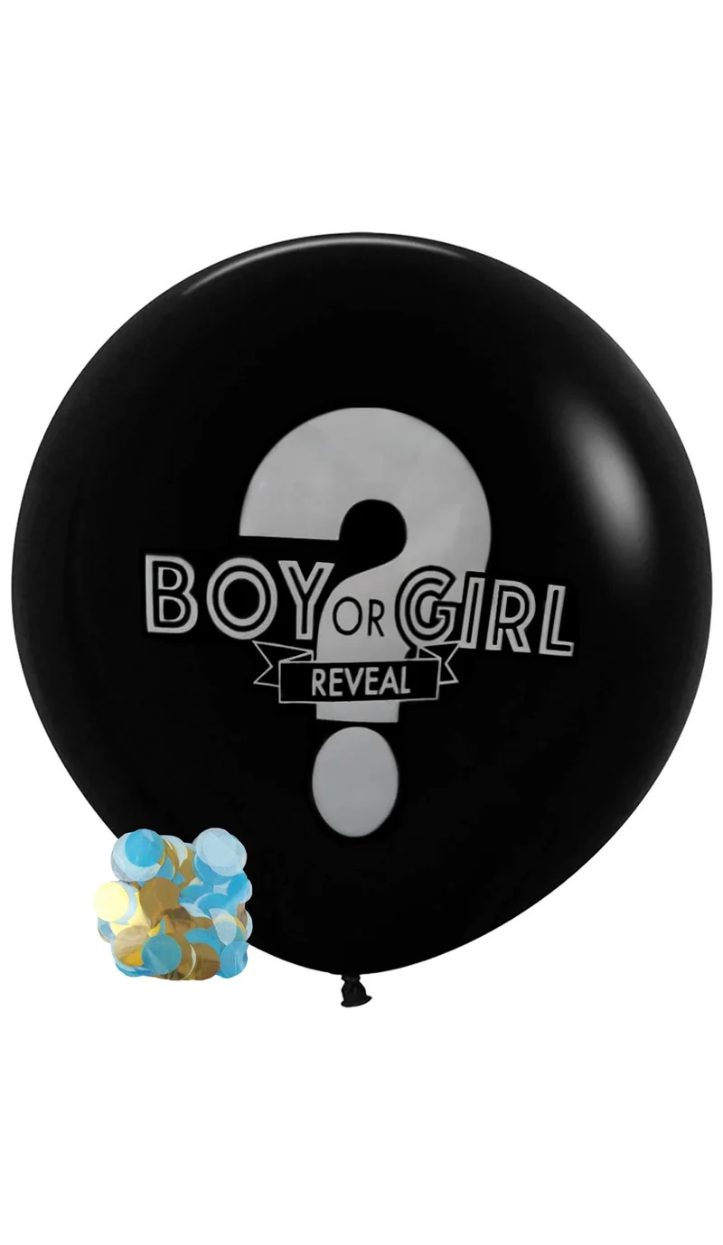 Boy or girl ballon zwart met confetti 36 inch latex