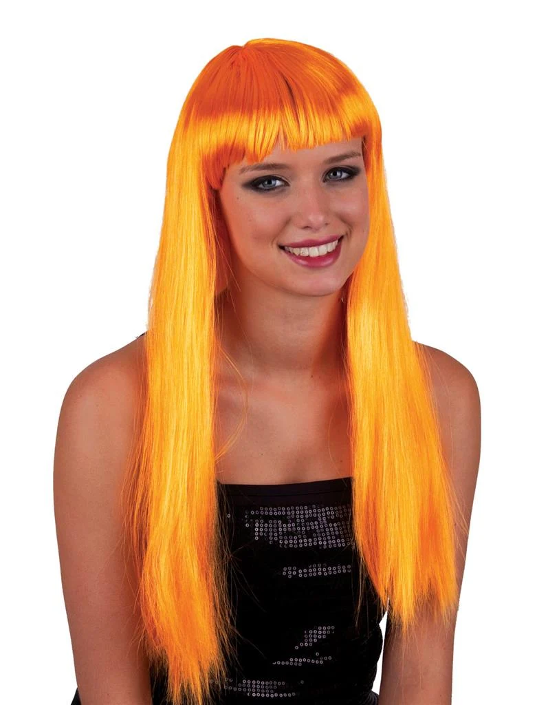 Pruik pretty pony oranje lang met pony voor dames
