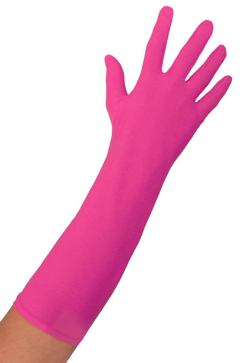 Lange nylon handschoenen roze maat M, L en XL