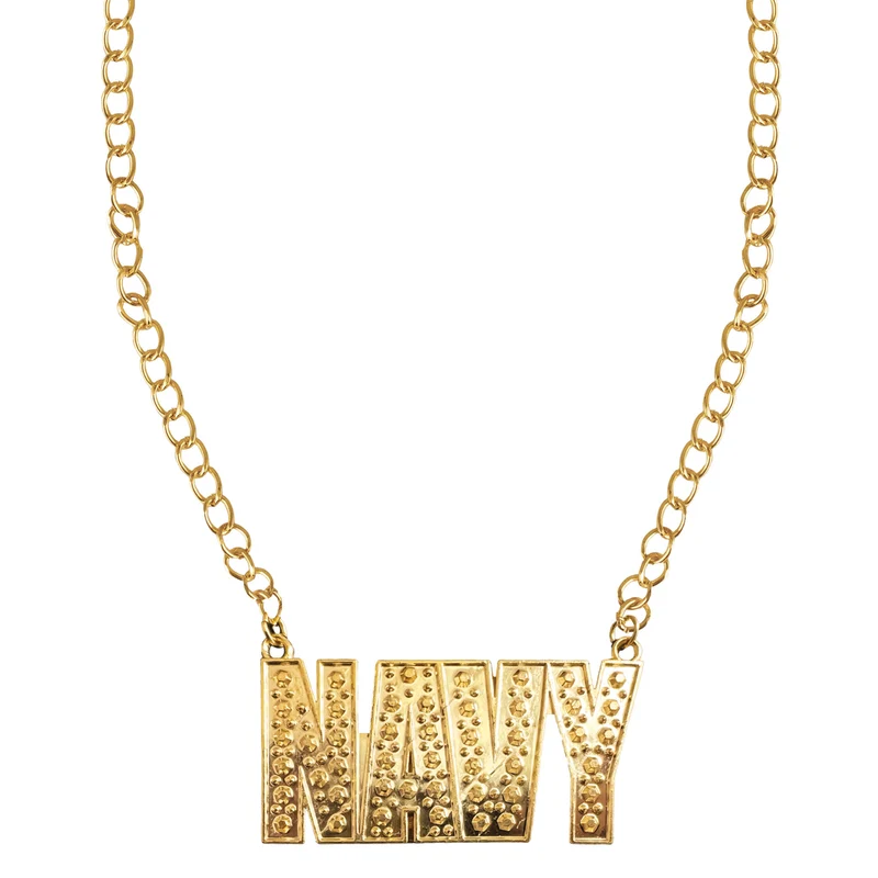 Halsketting navy goudkleurig met letterhanger