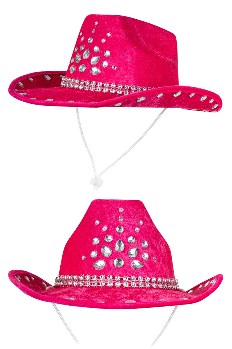 Cowboyhoed roze met strass voor dames