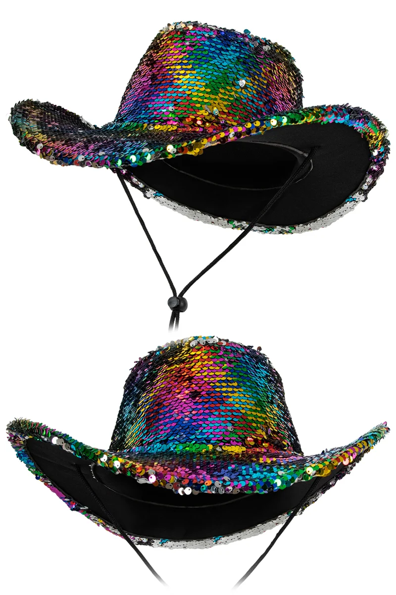 Cowboyhoed rainbow pailletten met stormkoord