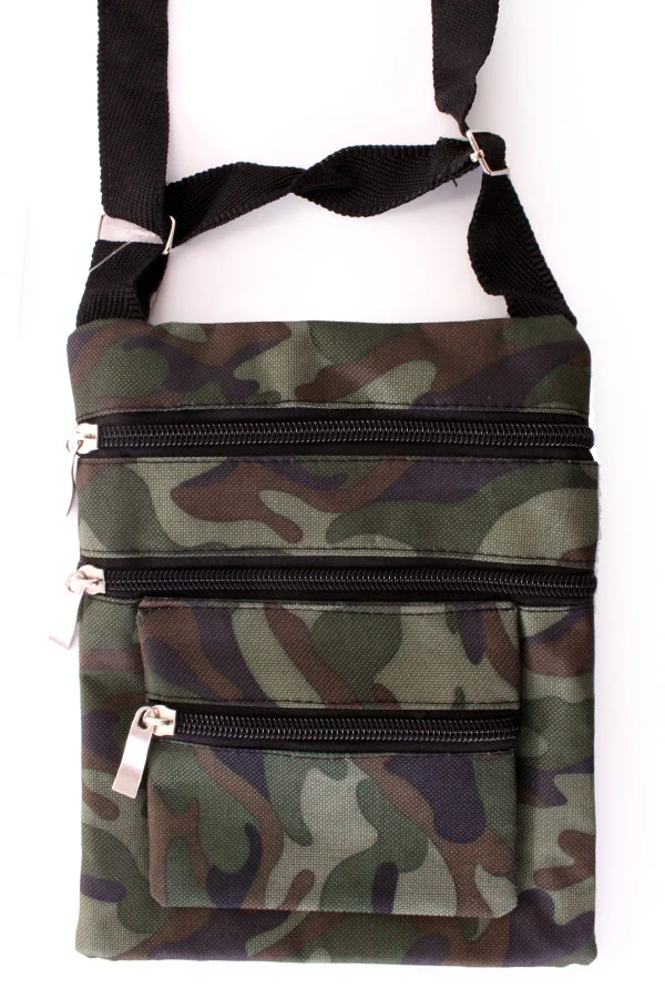 Camouflage schoudertasje met 3 ritsen dames en heren