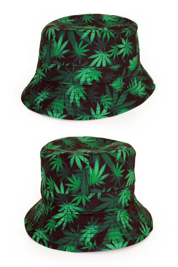 Vissershoedje wietblad groen zwart | bucket hat unisex