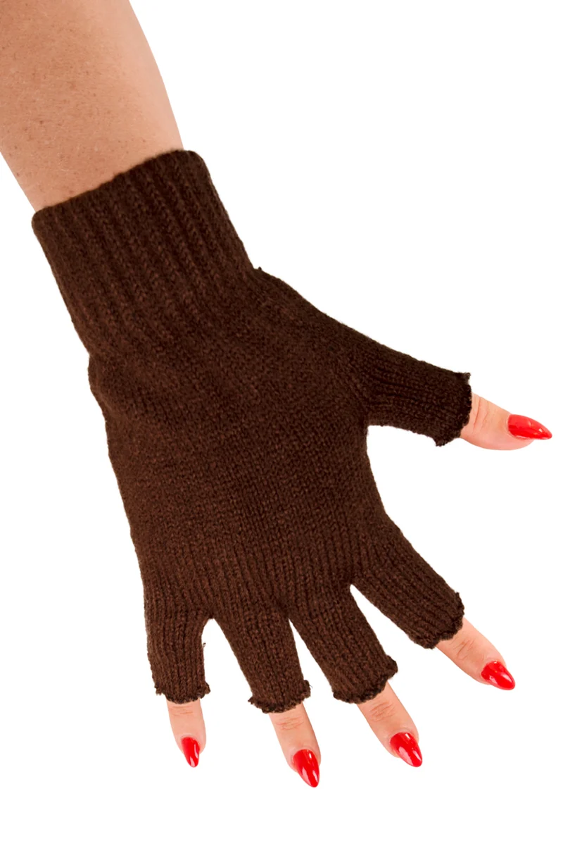 Vingerloze handschoenen bruin gebreid dames en heren