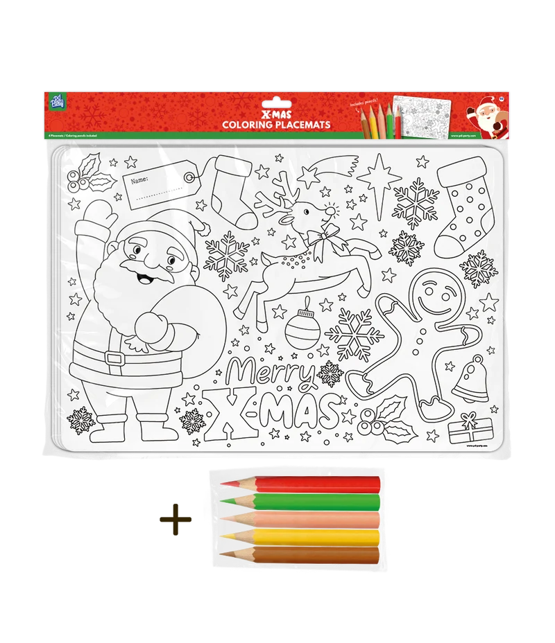 Placemat Kerstmis - 4 stuks (incl. potloden)