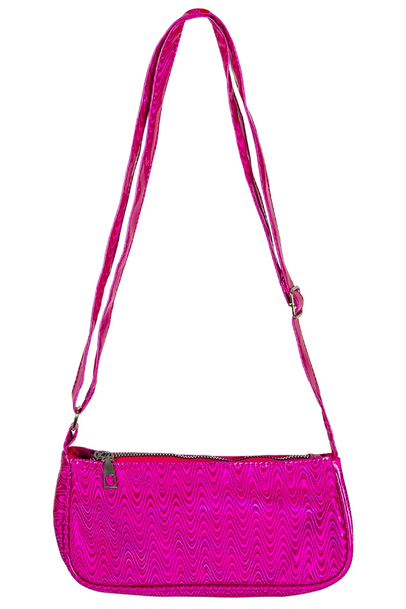 Schoudertasje slam glam roze met golvend glansdessin