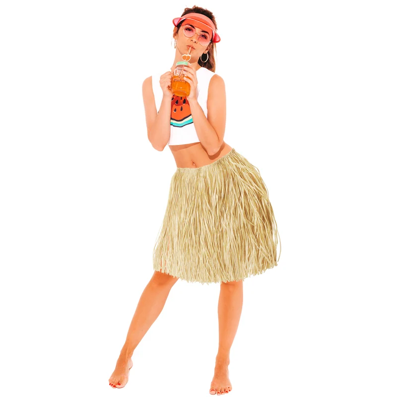 Hawaii rok naturel van raffia 80 x 70 cm dames en heren