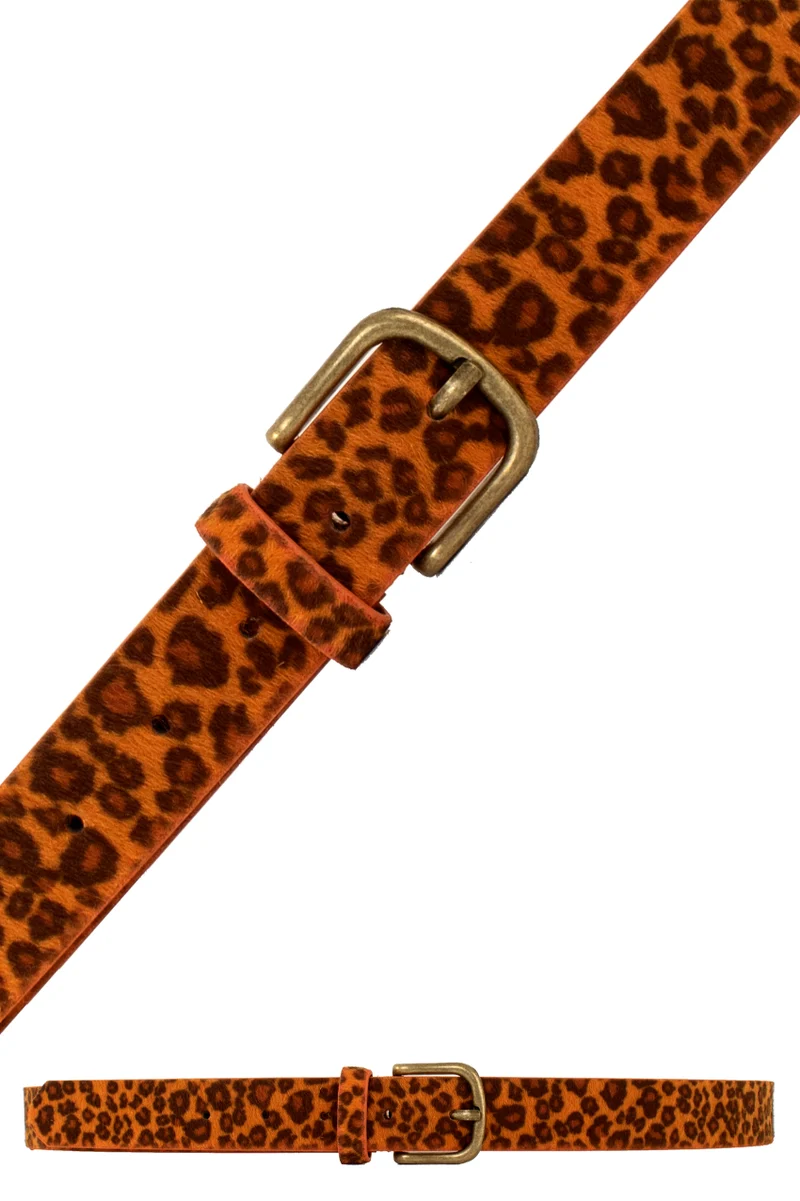 Panterprint riem oranje met goudkleurige gesp