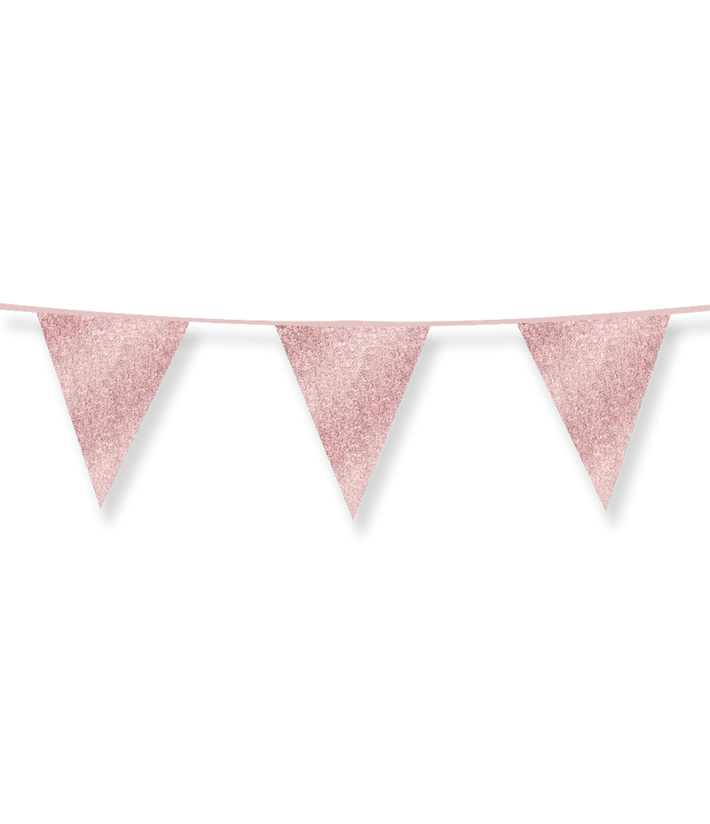 Vlaggenlijn / slinger - 6 meter - glitter roségoud vlaggetjes