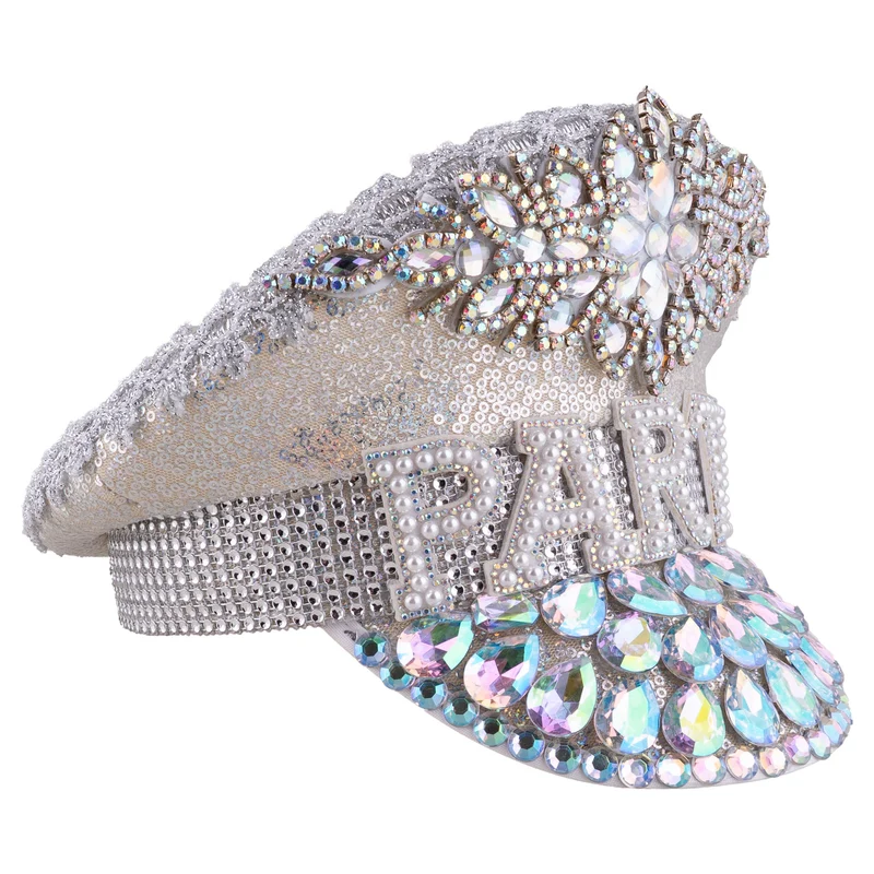 Party pet glitter zilver met strass en parels dames en heren