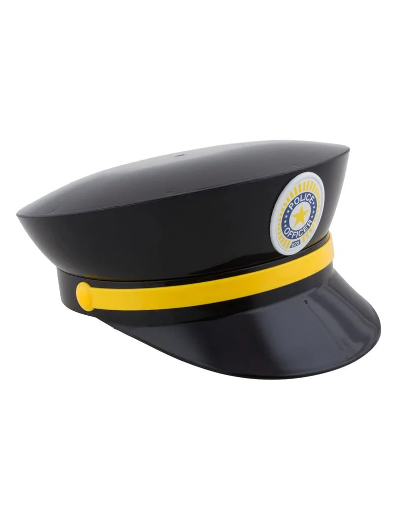 Politiepet zwart met gele band en badge van pvc