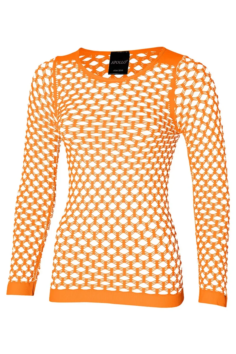 Netshirt dames neonoranje met lange mouw, naadloos