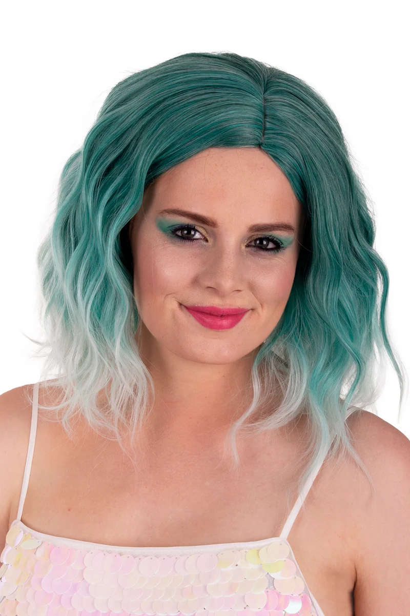 Pruik Alicia aqua halflang met waves dames