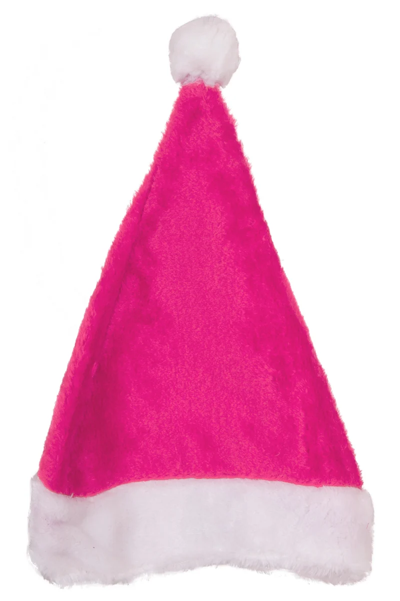 Kerstmuts roze plush met witte pompon