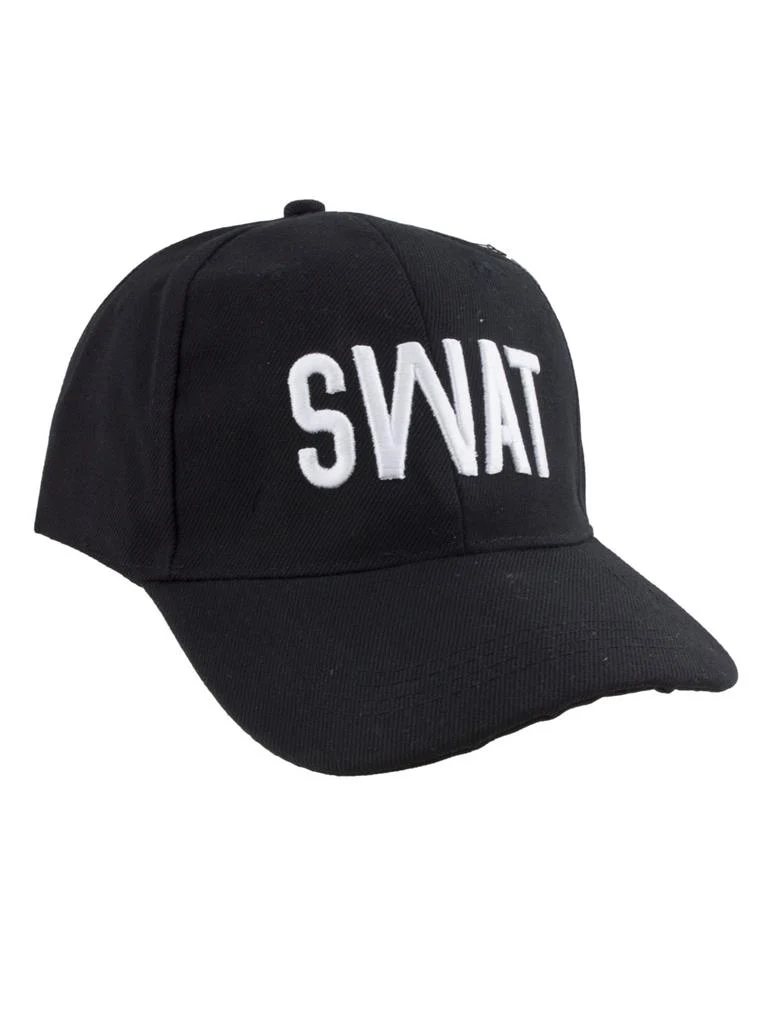 Swat pet zwart met witte opdruk voor volwassenen