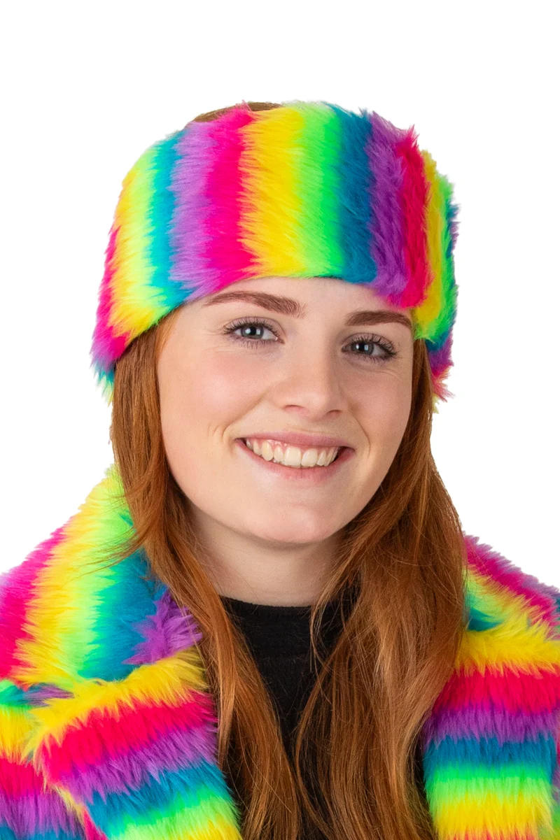Pluche hoofdband regenboog met felle strepen
